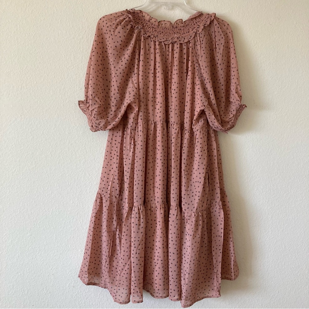 Merci Printed Front Tie Tier Dress | New No Tags | Size L | Color Dark Peach - Picture 9 of 10